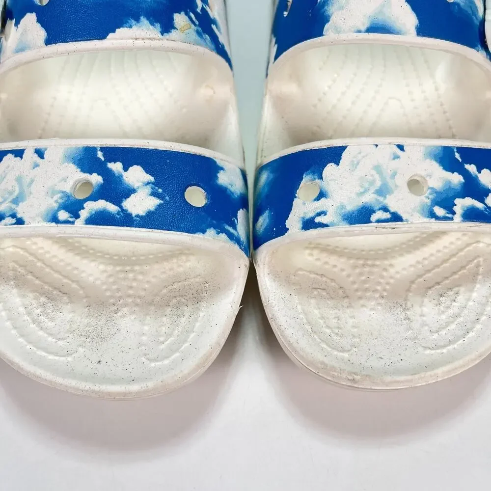 Crocs Classic Out of This World White Blue Two Straps Slide Sandals Women's Sz 7